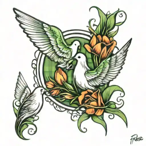 peace doves, beach, tulips, green plaid, thumbprint, writing  tattoo design idea