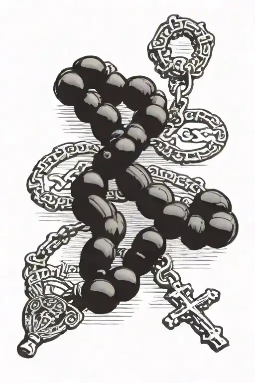 rosary wrapped around roman numerals of the date june 27 1950 with under it saying "LUCIANO" tattoo design idea