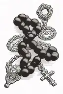 rosary wrapped around roman numerals of the date june 27 1950 with under it saying "LUCIANO" tattoo design idea