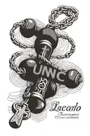 rosary wrapped around roman numerals of the date june 27 1950 with under it saying "LUCIANO" tattoo design idea