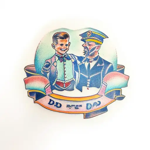 dad and son fist bump with pocket watch  tattoo design idea