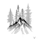 mount Rainier, WA state, evergreen trees, bigfoot tattoo design idea