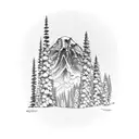 mount Rainier, WA state, evergreen trees, bigfoot tattoo design idea