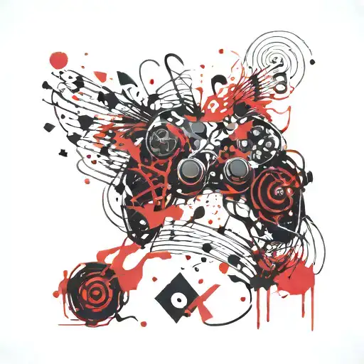 Game controller surrounded my music notes tattoo design idea