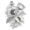 poppies and olive branch with the names Jesse and Isaiah tattoo design idea