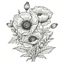 poppies and olive branch with the names Jesse and Isaiah tattoo design idea