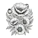poppies and olive branch with the names Jesse and Isaiah tattoo design idea
