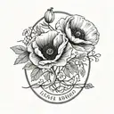 poppies and olive branch with the names Jesse and Isaiah tattoo design idea
