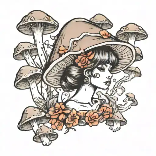 mushroom girl tattoo design idea