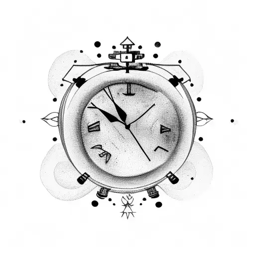 A communication-themed tattoo with clock elements and freckles, in dotwork style tattoo design idea