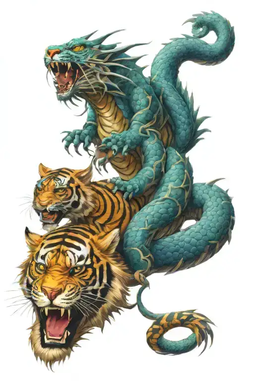 dragon and tiger wrapped together tattoo design idea