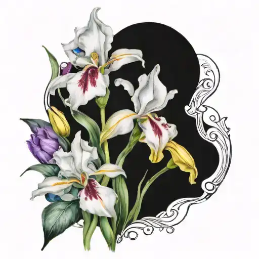 Iris, Tulips,Lillies, Gladiolus,Narcissus,Peony, Rose tattoo design idea