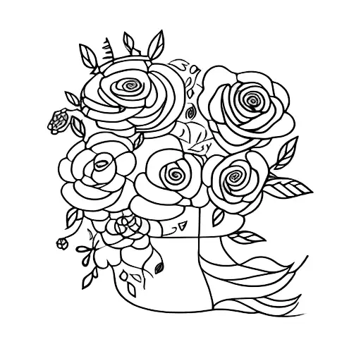 flower bouquet and Noah Kahan quote tattoo design idea