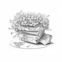 A trail of flowers leading to a mysterious book tattoo design idea