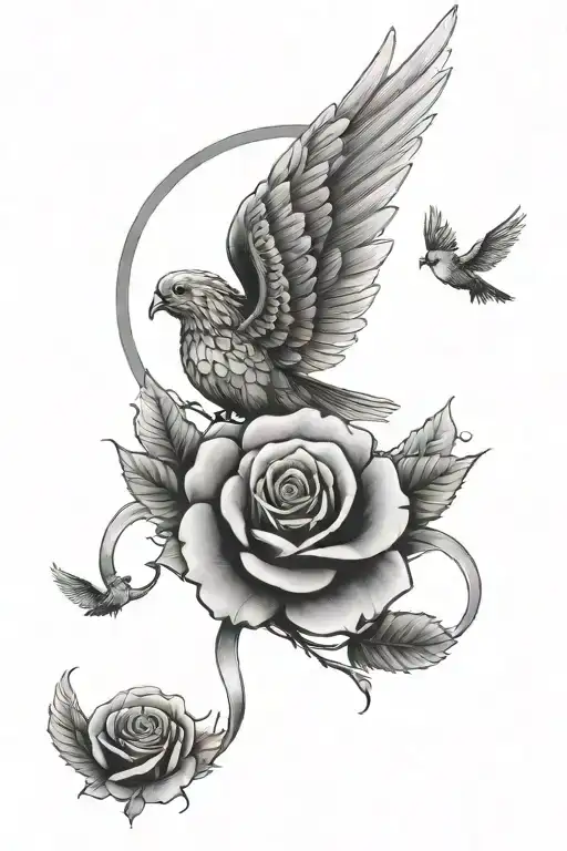 sky, 7, rose, halo, wings tattoo design idea
