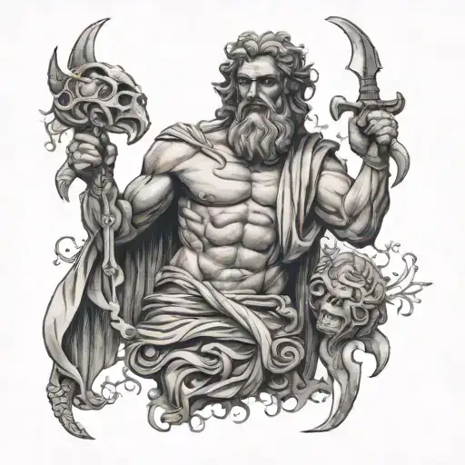 I want you to design a full slavee tattoo with ancient Greek gods design in black and gray tones tattoo design idea