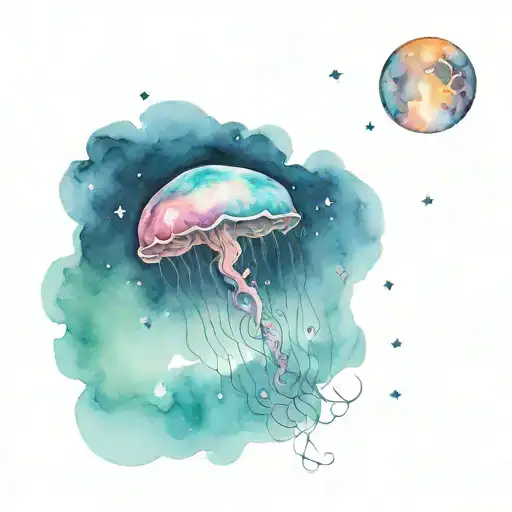 jellyfish drifting night moon constellation tattoo design idea