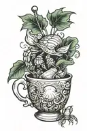 hermit crab teacup drifting seaweed  tattoo design idea