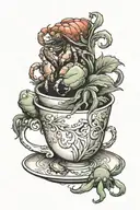 hermit crab teacup drifting seaweed  tattoo design idea