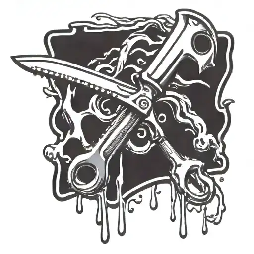 A stylized chef's knife and fork crossed over a dripping pipe wrench, symbolizing the client's passion for cooking and occupation as a plumber tattoo design idea