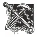 A stylized chef's knife and fork crossed over a dripping pipe wrench, symbolizing the client's passion for cooking and occupation as a plumber tattoo design idea