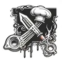 A stylized chef's knife and fork crossed over a dripping pipe wrench, symbolizing the client's passion for cooking and occupation as a plumber tattoo design idea