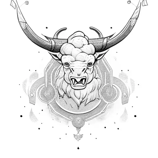 minotaur with number 4 tattoo design idea