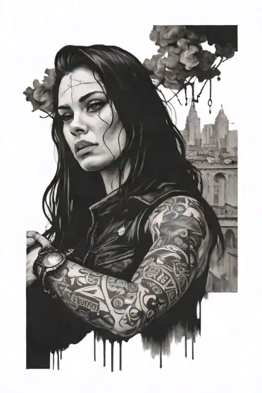 A black and white medium drawing on the arm that describe not to forget where you came from and where you belong, domina tattoo design idea