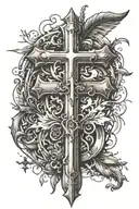 three cross design  surrounded by the number 10 in it  tattoo design idea