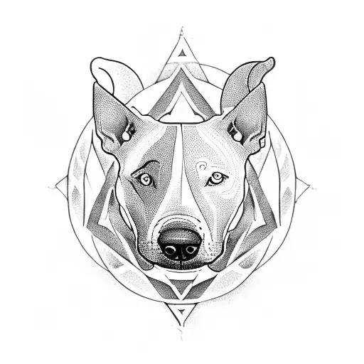 A bullterrier and a Jiu-Jitsu fighter in a yin and yang symbol tattoo design idea