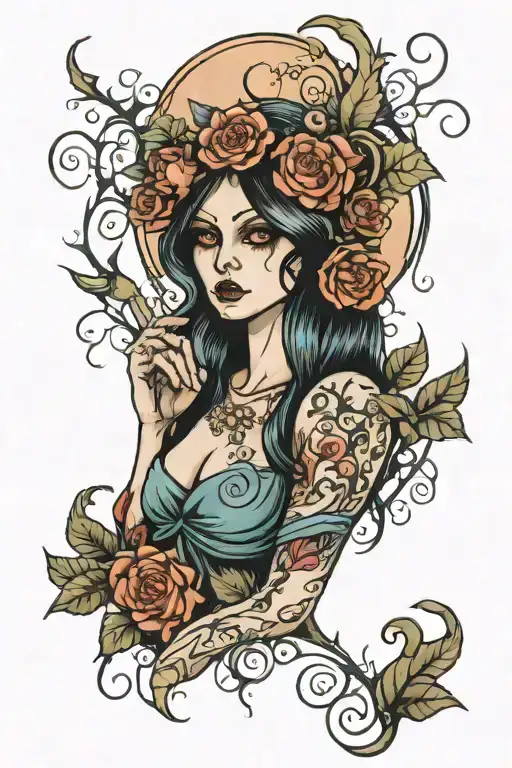 spooky Virgo maiden tattoo design idea
