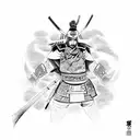 Anime-inspired samurai warrior surrounded by Chinese calligraphy tattoo design idea