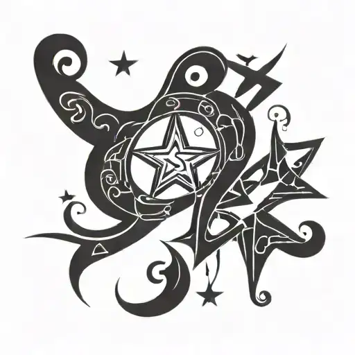 a couple tattoo with interlocking stars with hidden initials  'S' and 'A' tattoo design idea