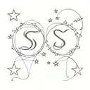 a couple tattoo with Interlocking stars with hidden initials of S and A tattoo design idea