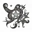 a couple tattoo with interlocking stars with hidden initials  'S' and 'A' tattoo design idea