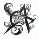 a couple tattoo with interlocking stars with hidden initials  'S' and 'A' tattoo design idea