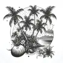 A tropical scene with coconut trees and weed plants intertwined tattoo design idea
