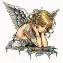angel girl crying tattoo design idea