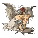 angel girl crying tattoo design idea