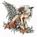 angel girl crying tattoo design idea