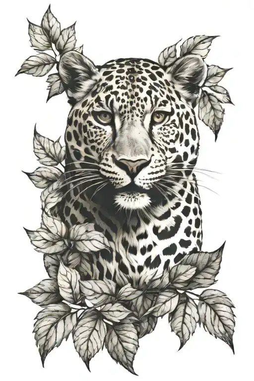 wise leopard in leaves tattoo design idea