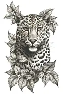 wise leopard in leaves tattoo design idea