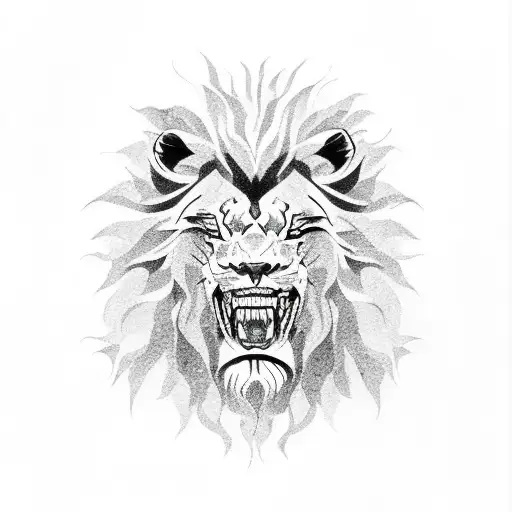Lion head tattoo with raging sun above head tattoo design idea