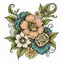 The name Tanisha with flowers around it tattoo design idea