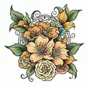The name Tanisha with flowers around it tattoo design idea