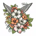 The name Tanisha with flowers around it tattoo design idea