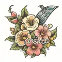 The name Tanisha with flowers around it tattoo design idea