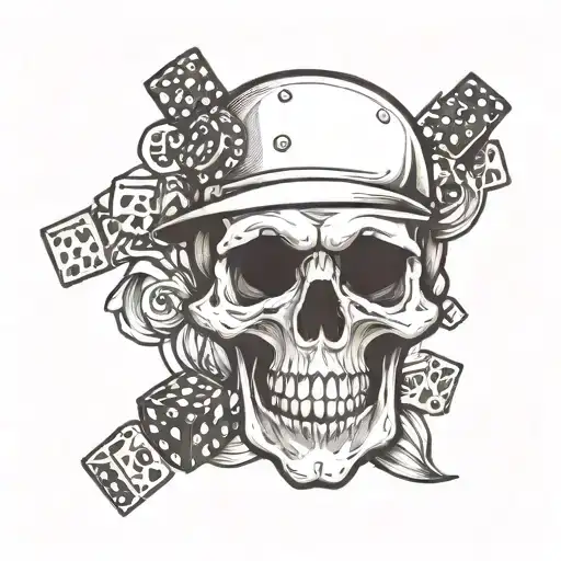 gentleman skull with dice rolling tattoo design idea