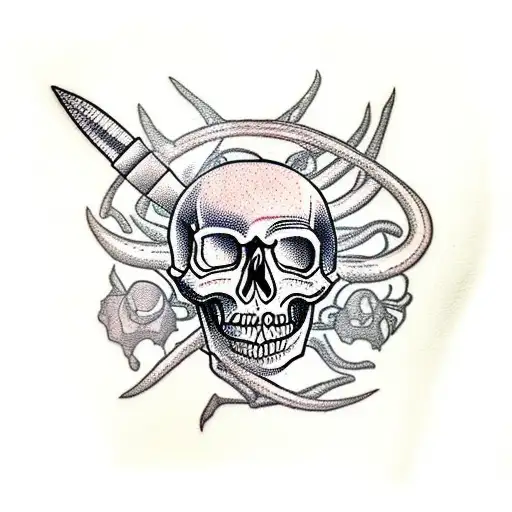 skull with spiders and daggers tattoo design idea