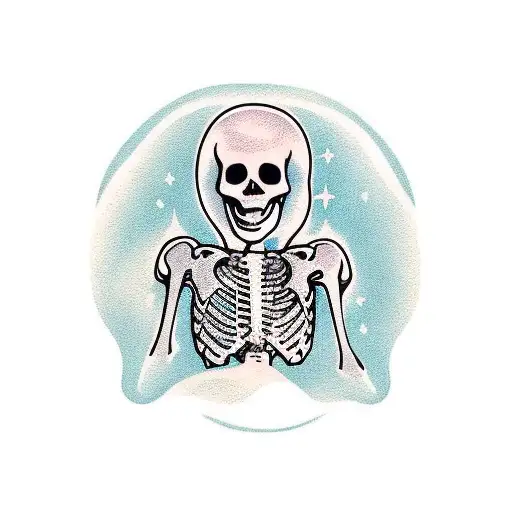 skeleton cowboy giving thumbs up. there are arrows through his rib cage. there's a fire lapping at his legs  tattoo design idea